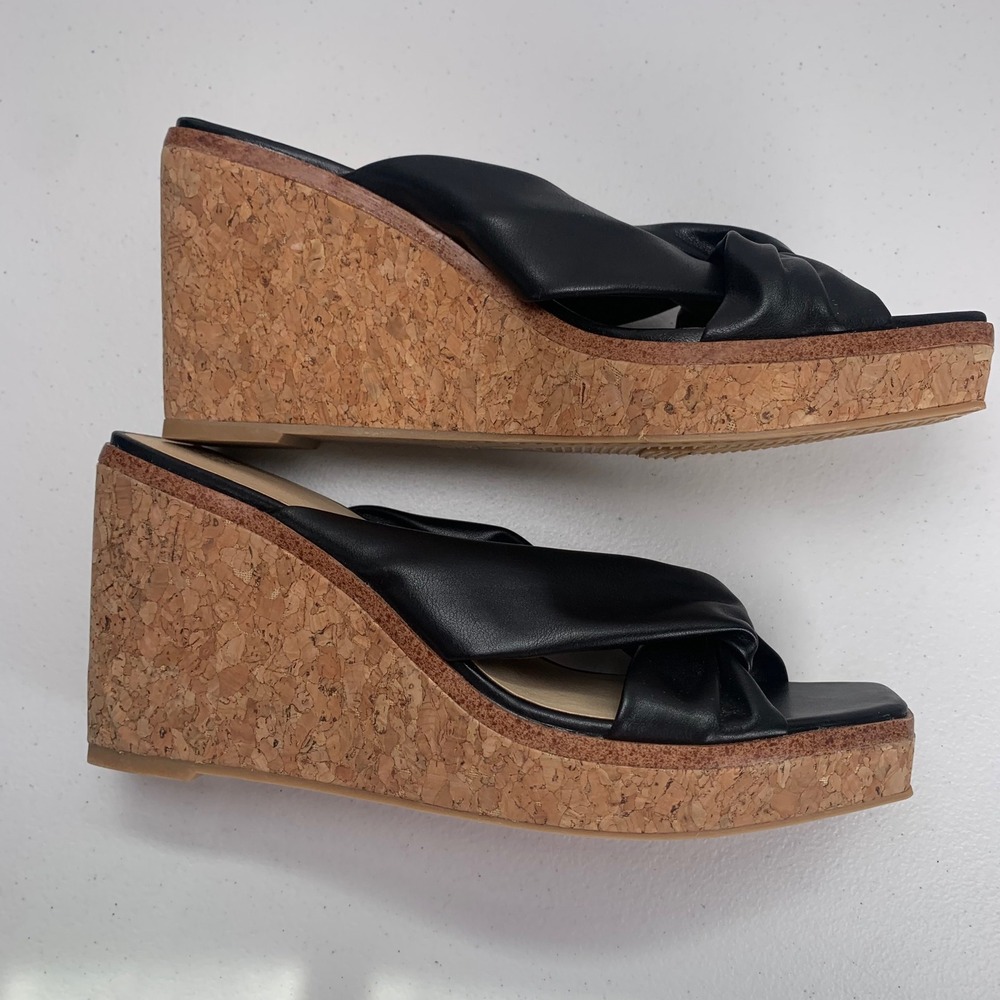 Time & Tru Black Cork Wedge Sandals Size 9 - Picture 6 of 8